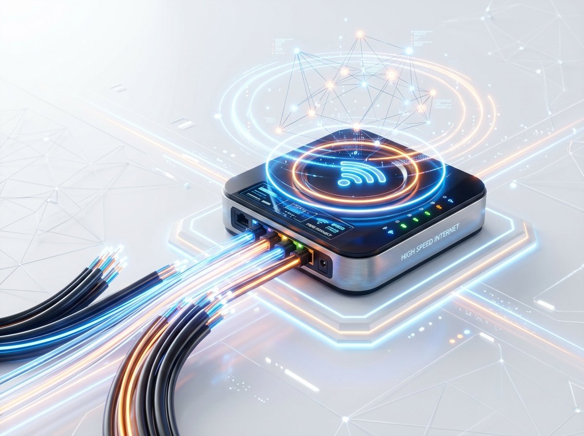 Fibre Cloud Network High Speed Fibre Optic Broadband Router illustration
